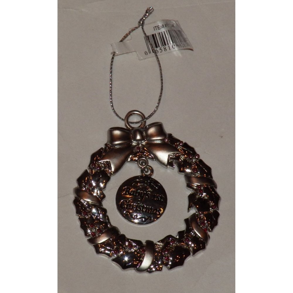 NEW Baby's 1st Christmas Holiday Ornament Silver-Colored Wreath GANZ